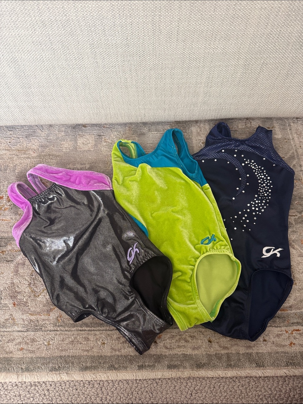 GK Girls' Green, Navy & Silver Athletic One-Piece Leotards CXS